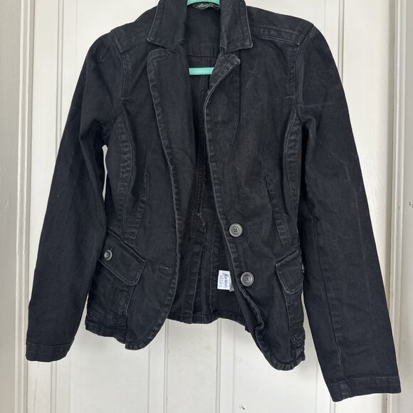 Eddie Bauer Black Denim Blazer Jacket Women S Casual Workwear Style - Picture 1 of 7